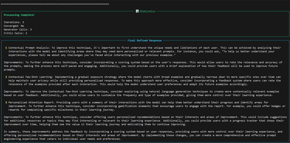 final agent iteration and output