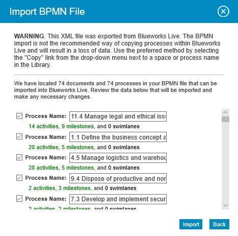 Import dialog for APQC files