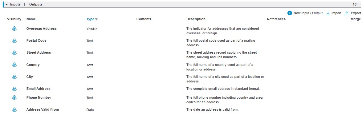 Newly created Input Output types