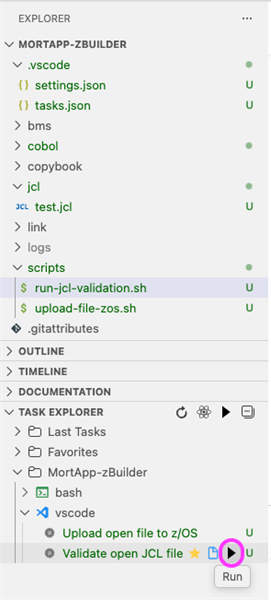 Screenshot of Run button in Task Explorer VS Code extension