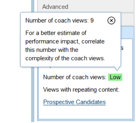 The number of coach views for the Add Candidates coach in the Find Candidates CSHS of the Hiring Sample app