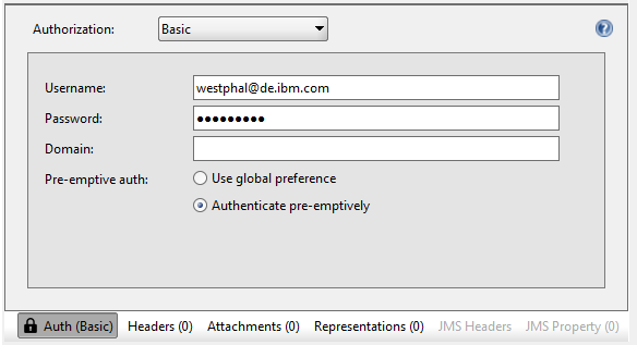 Screen capture of configuring basic authorization