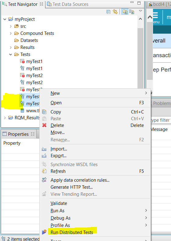 Highlighting "Run Distributed Tests" menu