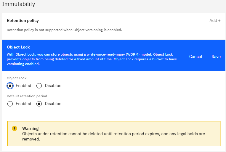 Immutability in IBM Cloud Object Wizard