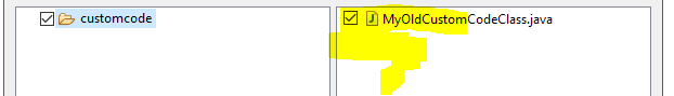 Checking the box for custom code classes to copy