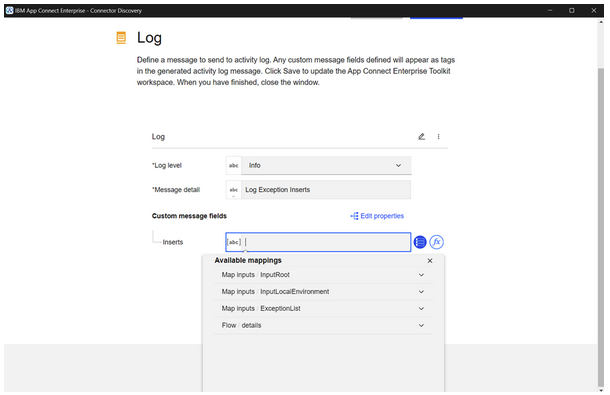 Logging ACE's ExceptionList Inserts (in the Activity log with the Log node)