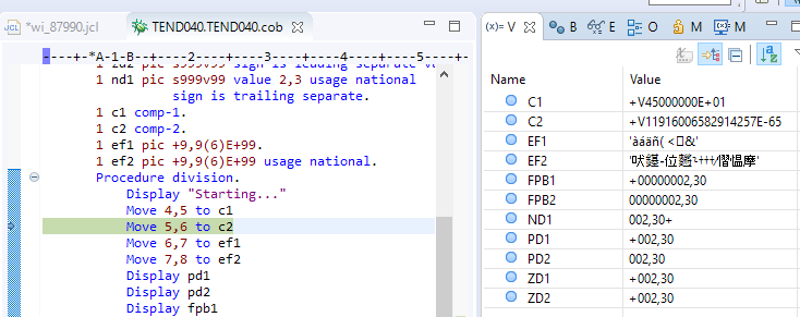 Variables view with comma for decimals