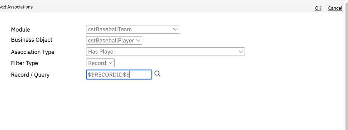 Association Filter setting of cstBaseballPlayer query