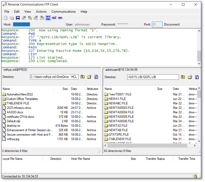 PCOMM - Secure connection with Host and FTP Connection