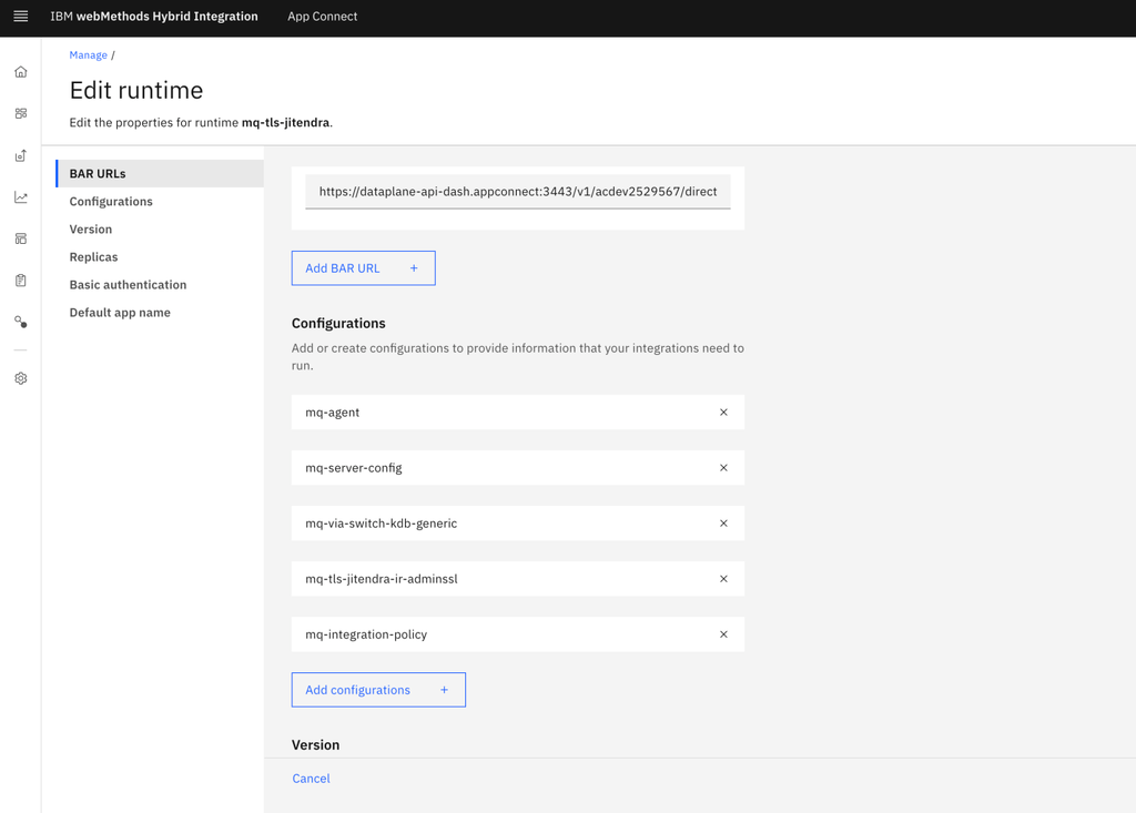 Attach configurations to ACE runtime