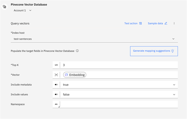Using IBM® App Connect to interact with Pinecone Vector Database