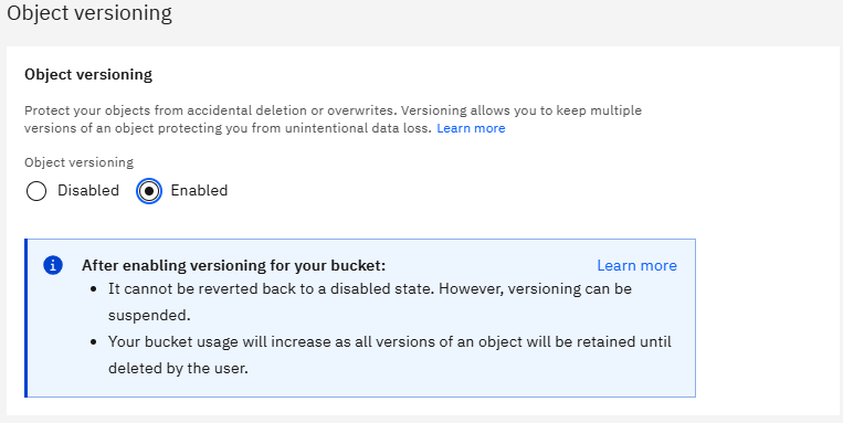 Object Versioning in IBM Cloud Object Wizard