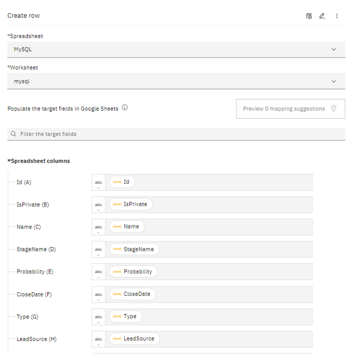 Create row in Google Sheets