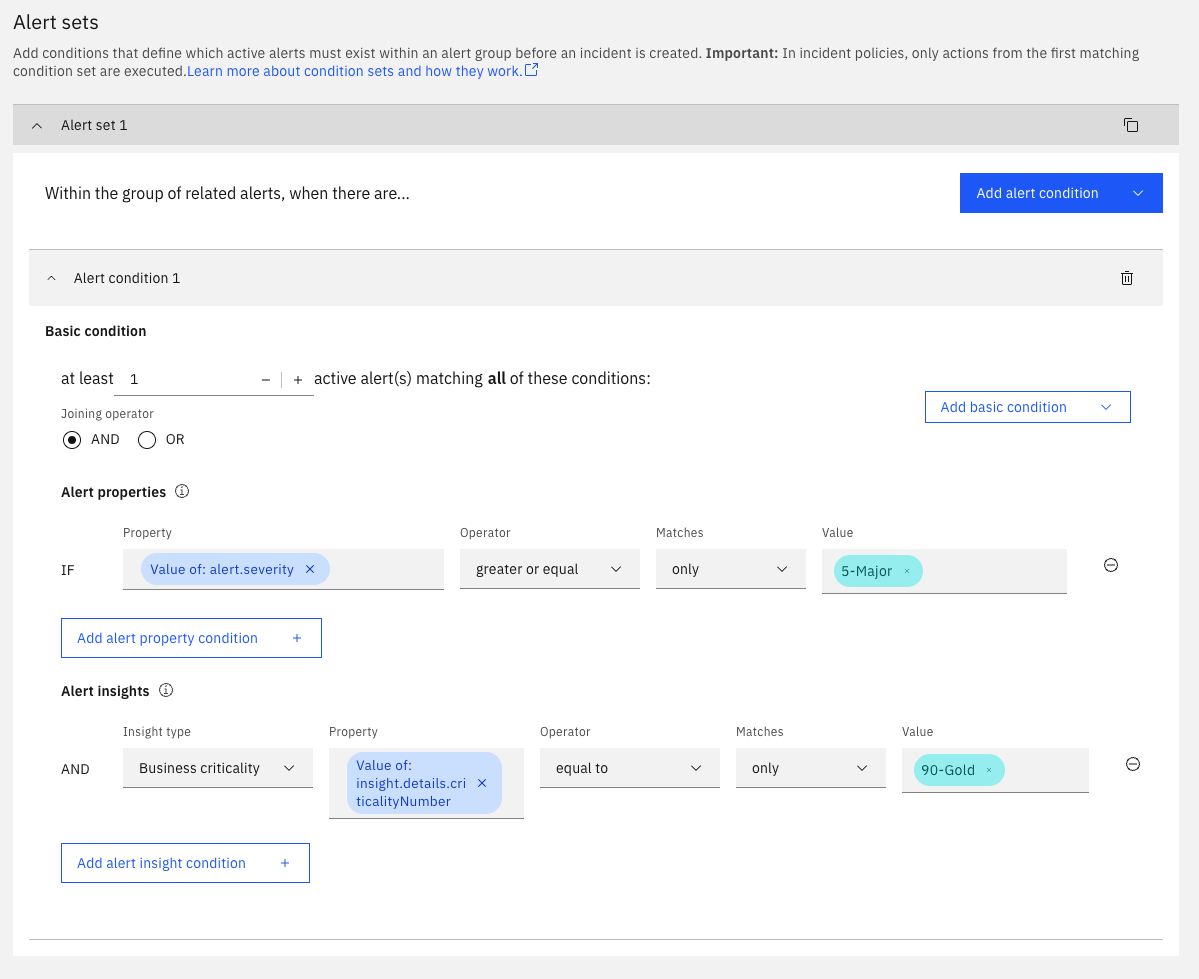 Screenshot showing incident creation policy with business criticality and severity conditions