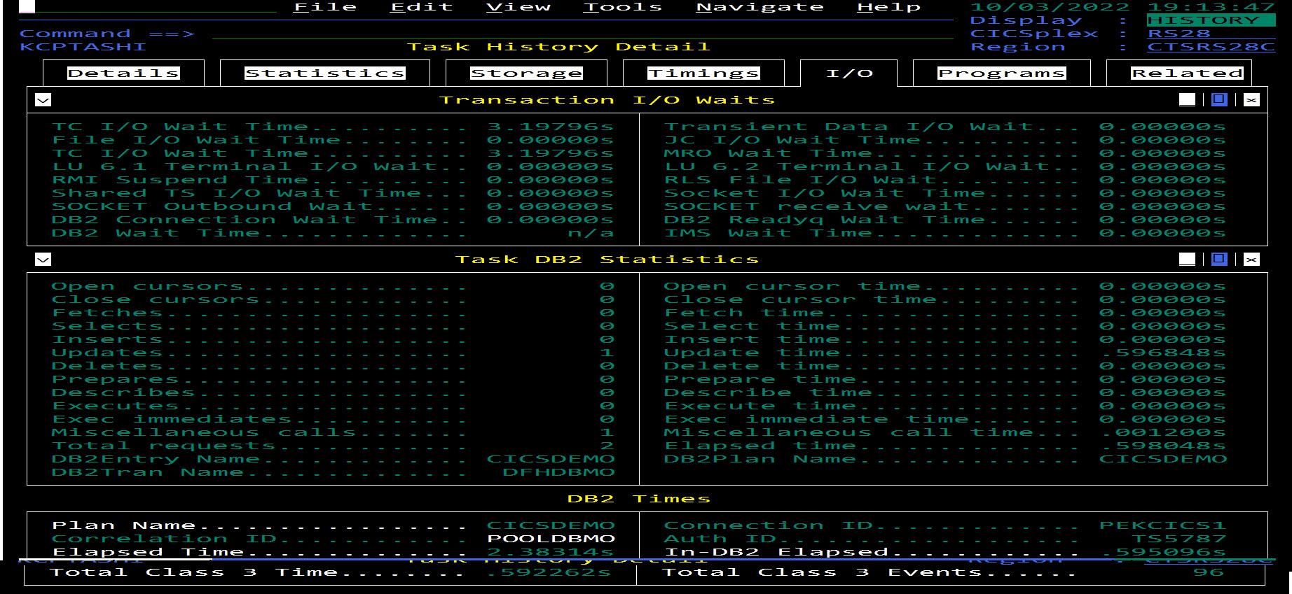 Navigating directly between CICS Task History and Db2 Thread History by ...