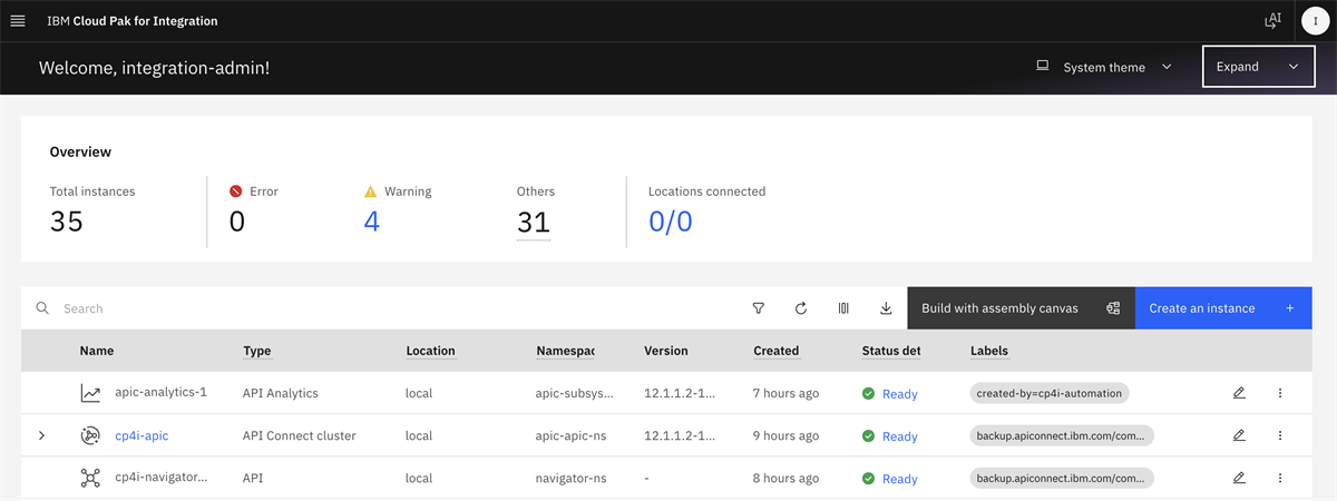 The Platform UI home page has a dashboard of instance locations; also, each instance in the list of deployed instances has location information.