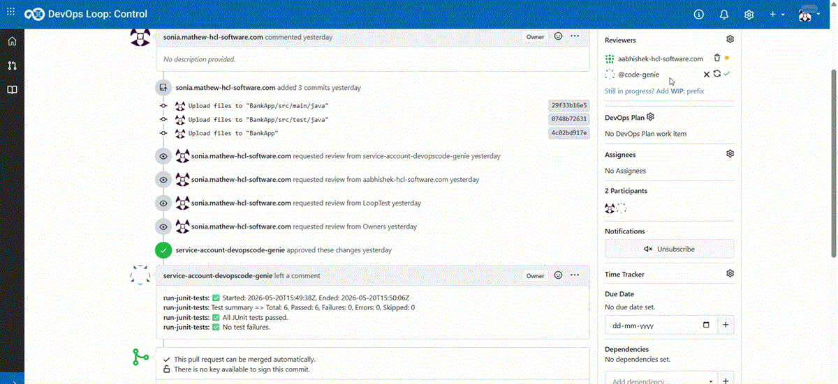 Code Genie automatically approves PR as JUnit tests are successful.