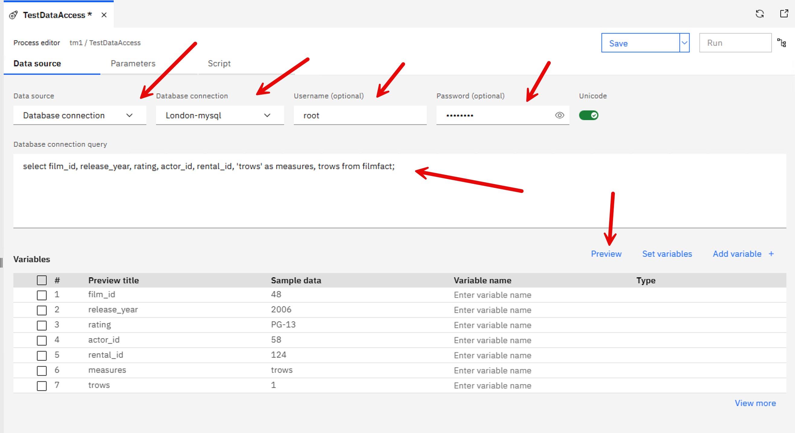 データプレビューの確認