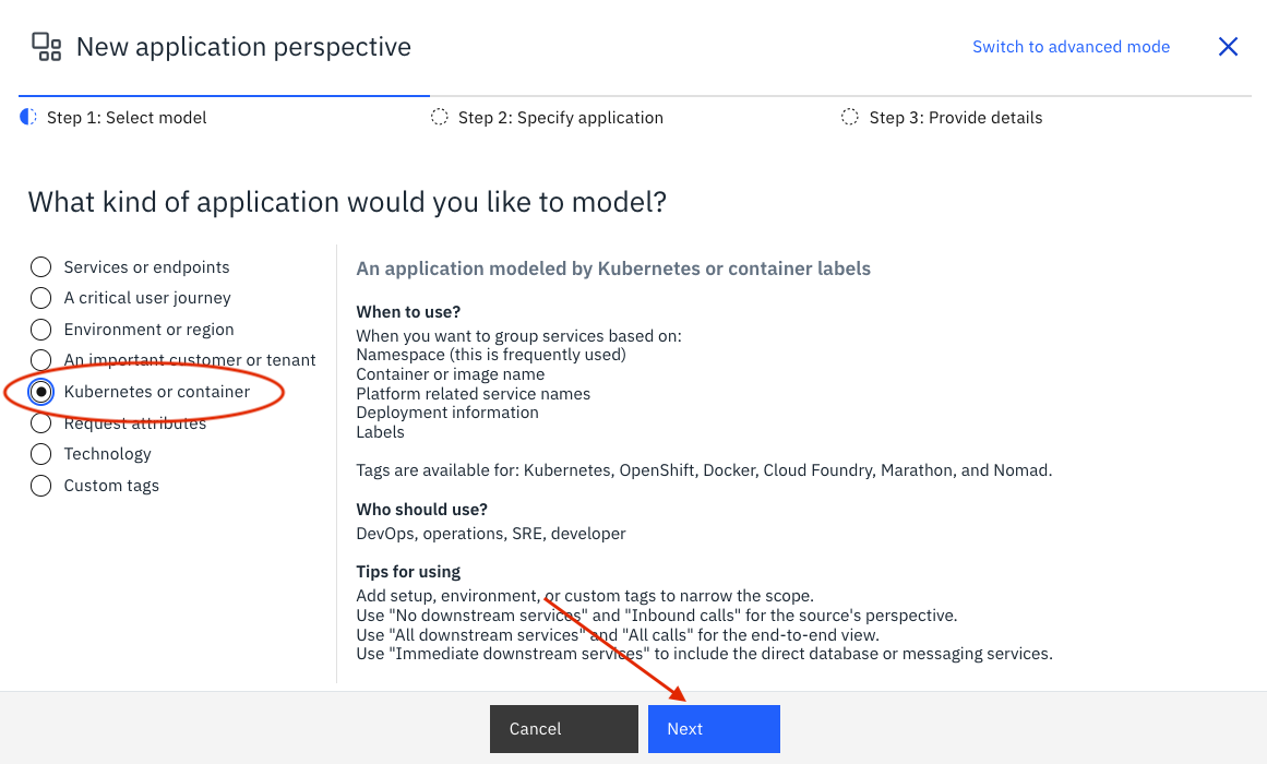 Creating a new application perspective page 1