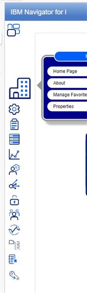 IBM Navigator for I - left sidebar