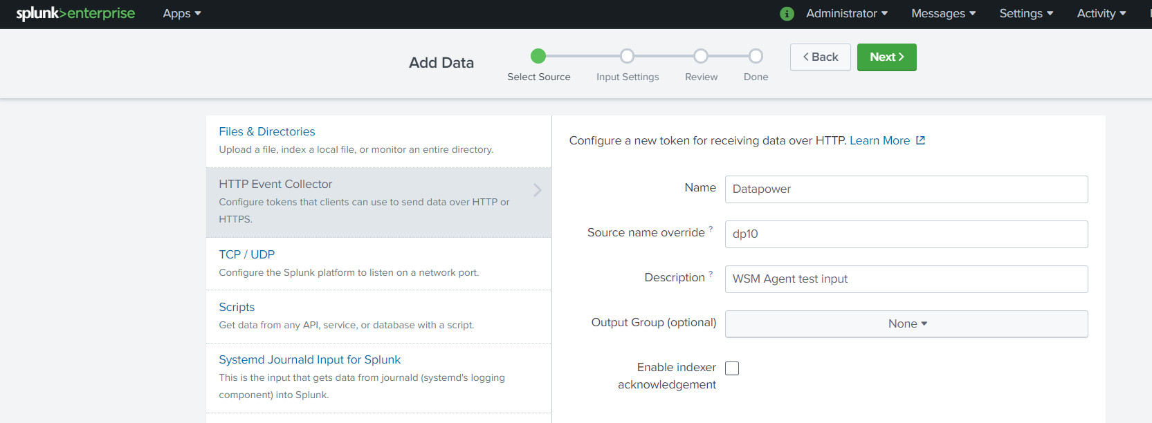 Configuring Splunk HEC - step 1