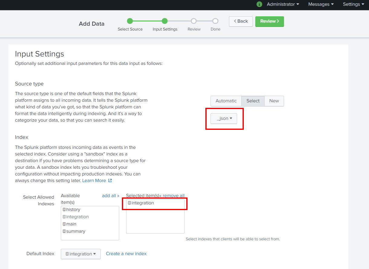 Splunk HEC sourcetype