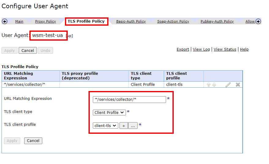 TLS policy User Agent TLS policy