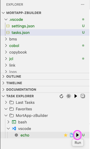 Screenshot of the Run button in the Task Explorer VS Code extension