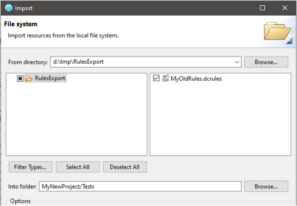 Selecting old rules for import