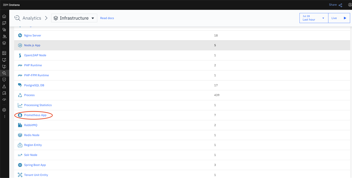 How to select the Prometheus endpoints discovered by Instana