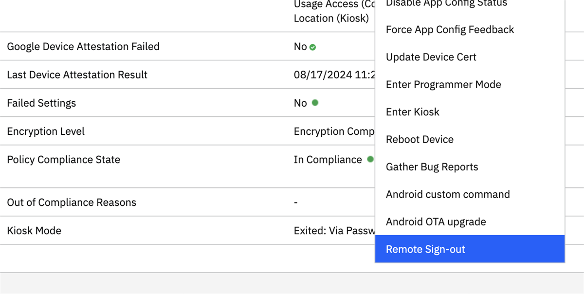 Sign-In and Sign-Out Actions for Android devices in MaaS360 Portal