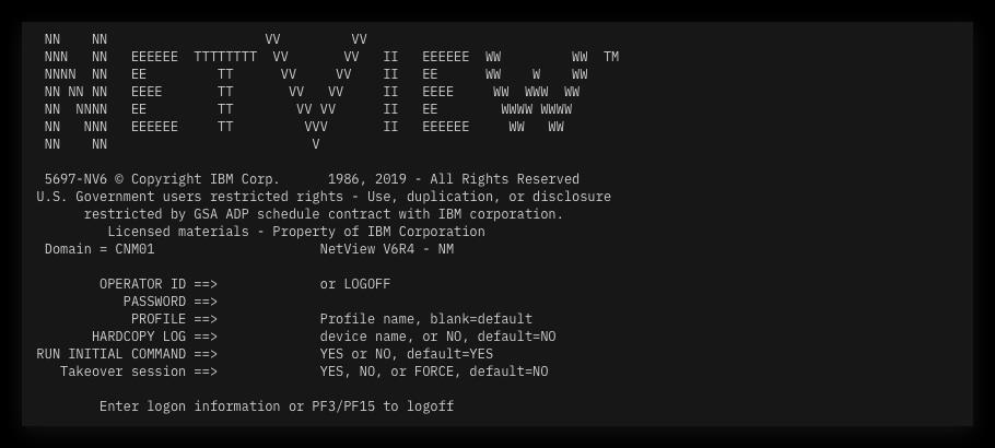 NetView logon screen from 3270