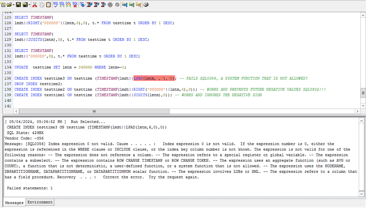 CREATE INDEX for Numeric Date and Time Columns