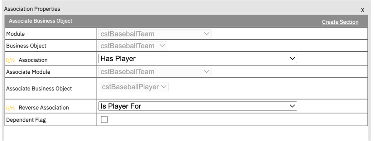Association Settings of cstBaseballTeam
