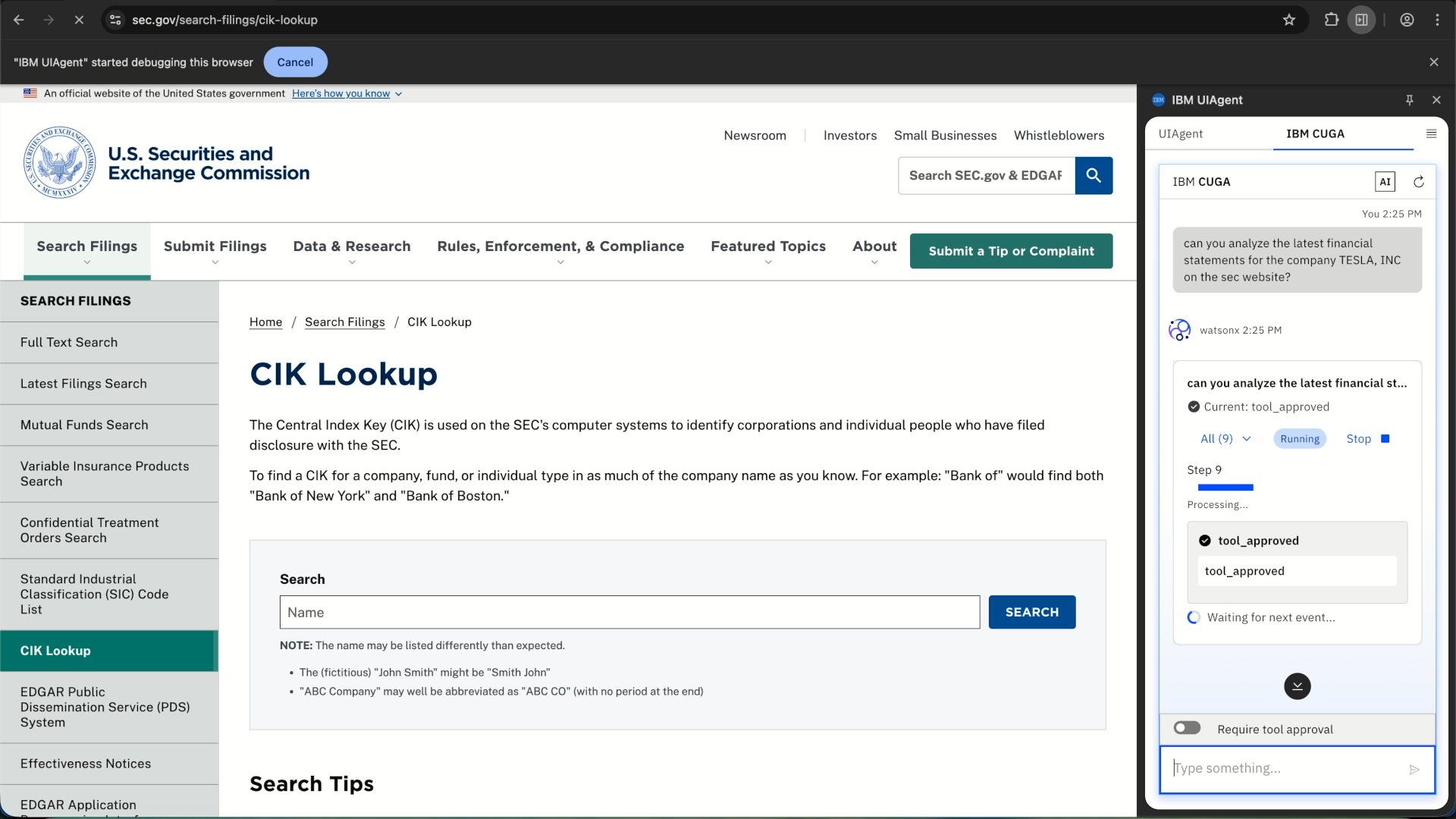 SEC CIK lookup page