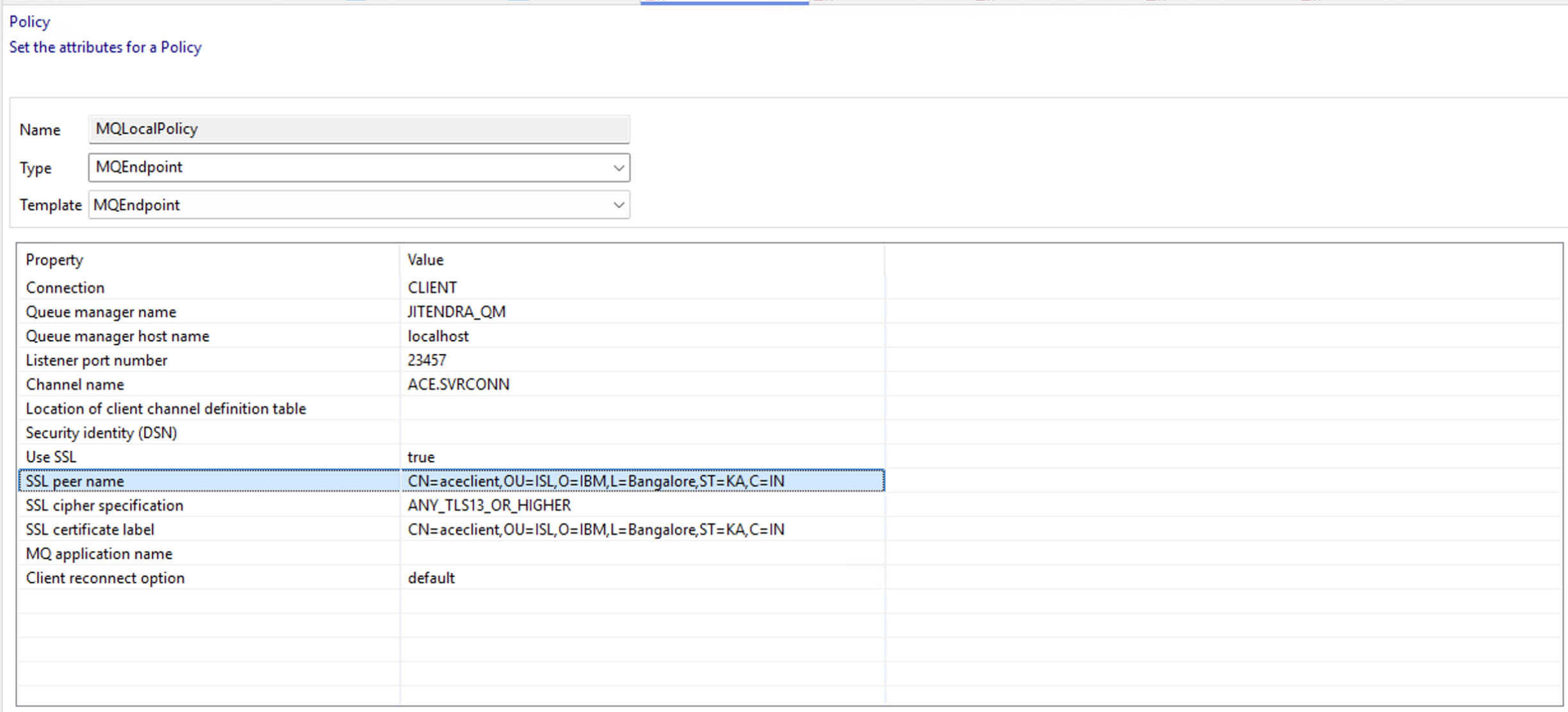 Create a configuration for the policy