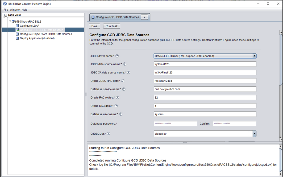 GCD Task - Oracle RAC SSL - Run Task Execution