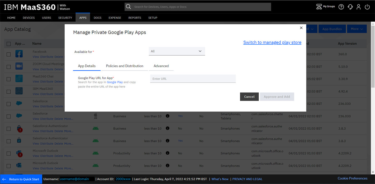 App version control in MaaS360