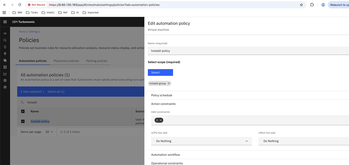 Modify vCPU and vMem Hot Add Settings