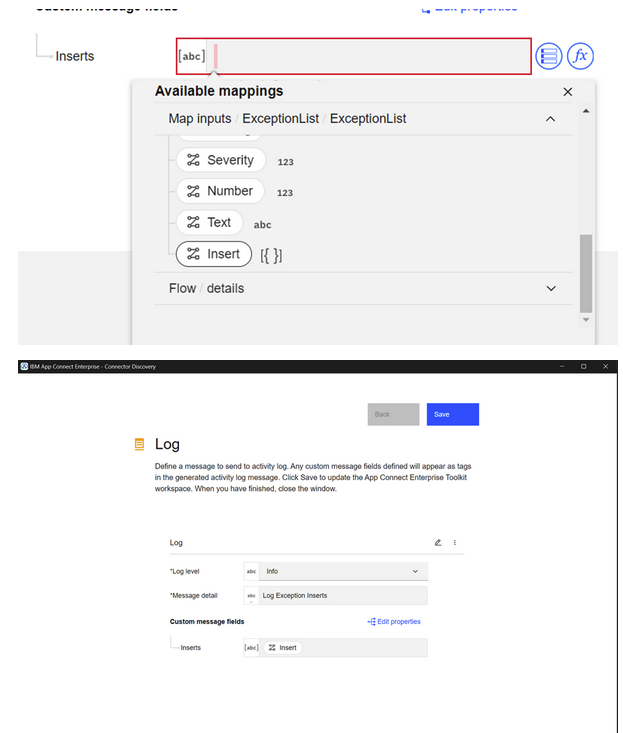 Logging ACE's ExceptionList Inserts (in the Activity log with the Log node)