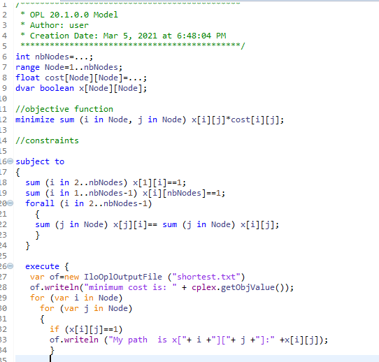 shortest path problem using linear programming in cplex optimization ...
