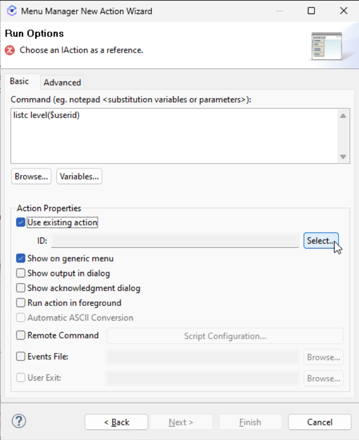 Creating custom menu options using Menu Manager in IDz v16