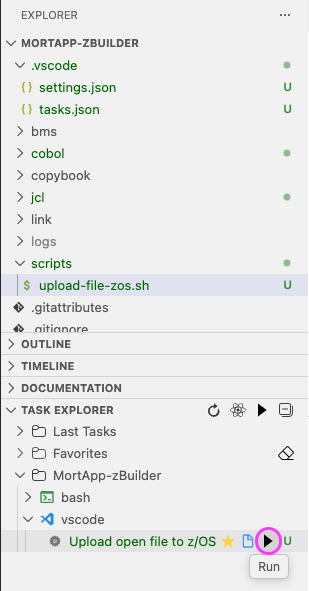 Screenshot of Run button in Task Explorer VS Code extension