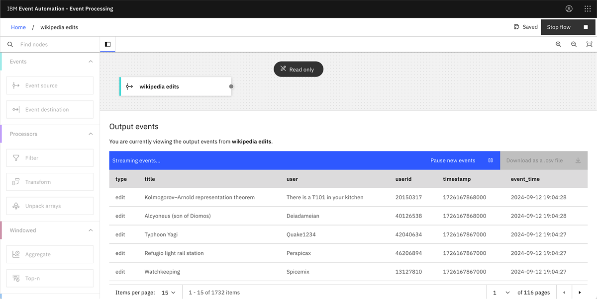 Analysing Wikipedia edits with IBM Event Processing