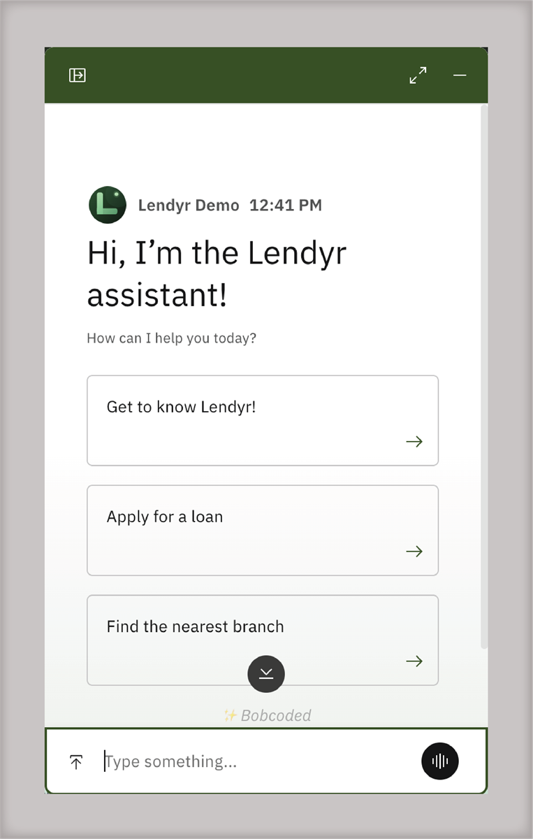  Lendyr Assistant welcome screen showing quick-start options