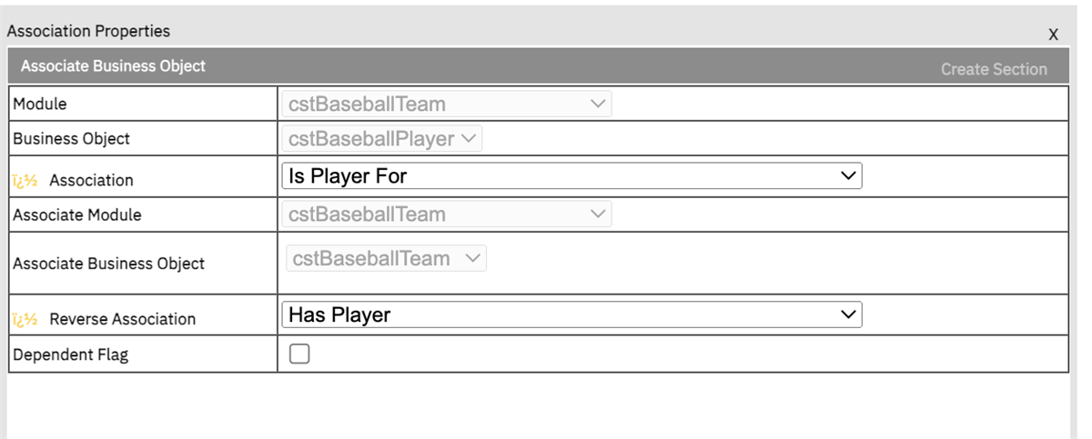 Association Settings of cstBaseballPlayer
