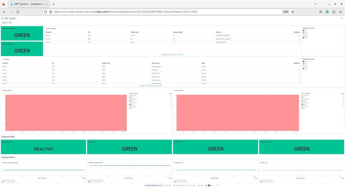 Fig 2: The SAP system dashboard displays the various metrics from the virtual server running SAP application server and SAP HANA DB system