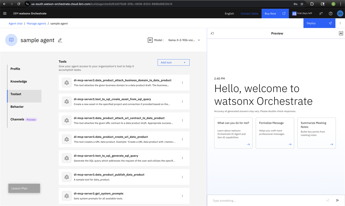 Building a Watsonx Orchestrate AI Agent with Watsonx Data Intelligence