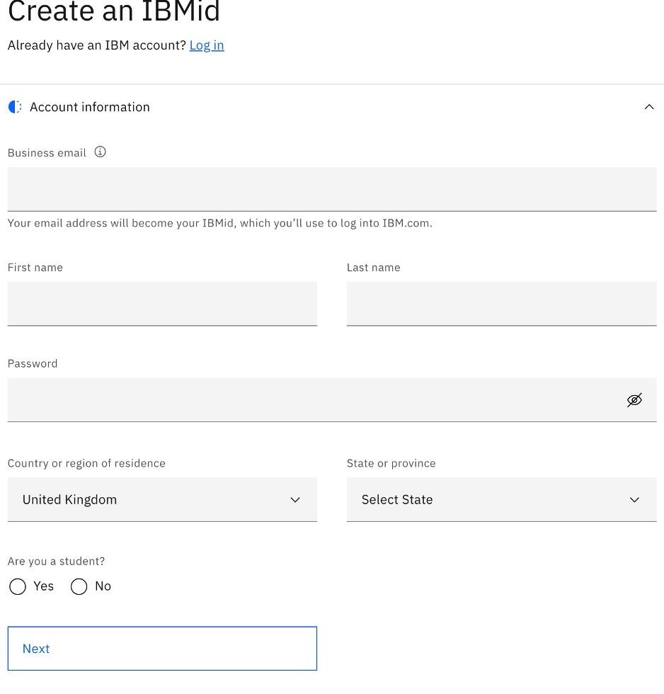 IBMid 登録フォーム