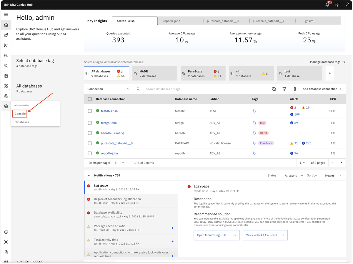 Navigate to Administration > Console > Secrets Manager